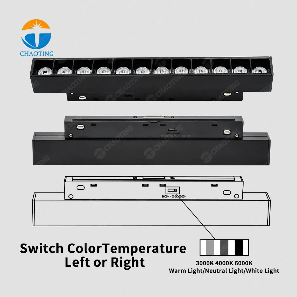 Modern Commercial Linear Tracklight Spot Lamp System 3color Dip Switch Adjustable Spotlight Magnet Magnetic Rail LED Track Light