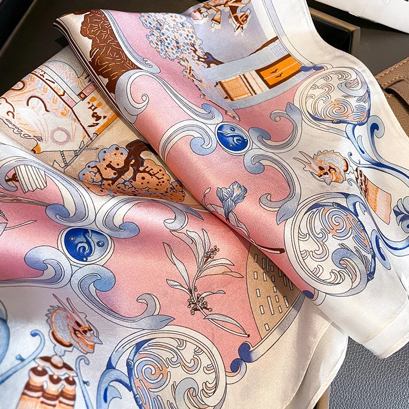 Printed Silk Scarf Women Neck Hair Wraps Summer Fashion Female Foulard Handkerchief 12mm 100% Mulberry Silk Square Shawl Scarf