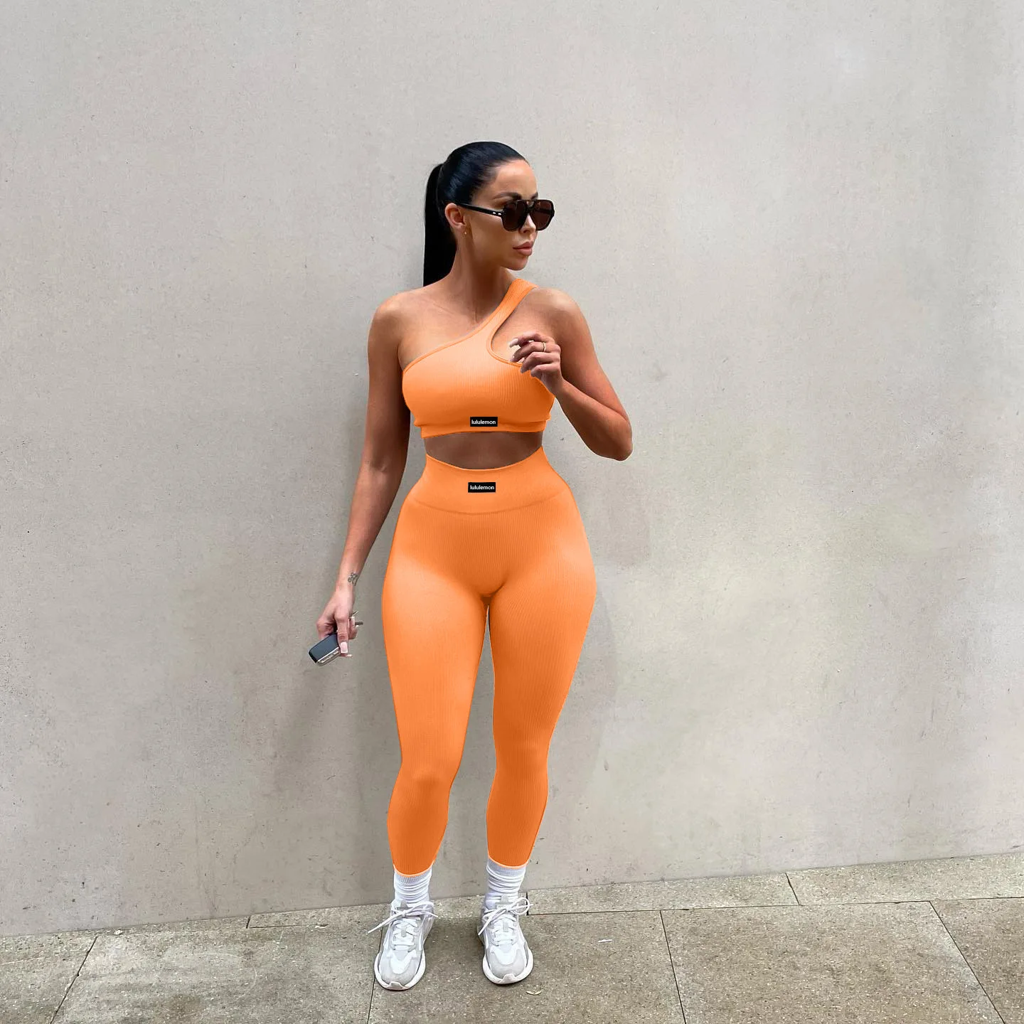 Custom Logo Tracksuits Crop Top Activewear Ribbed Yoga Set 2023 Fitness Women 2 Two Piece Set Women Clothing