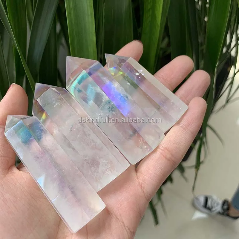 Natural Angel Aura Raw Stone Pink Quartz Crystal wand rose quartz Wand Point for sale