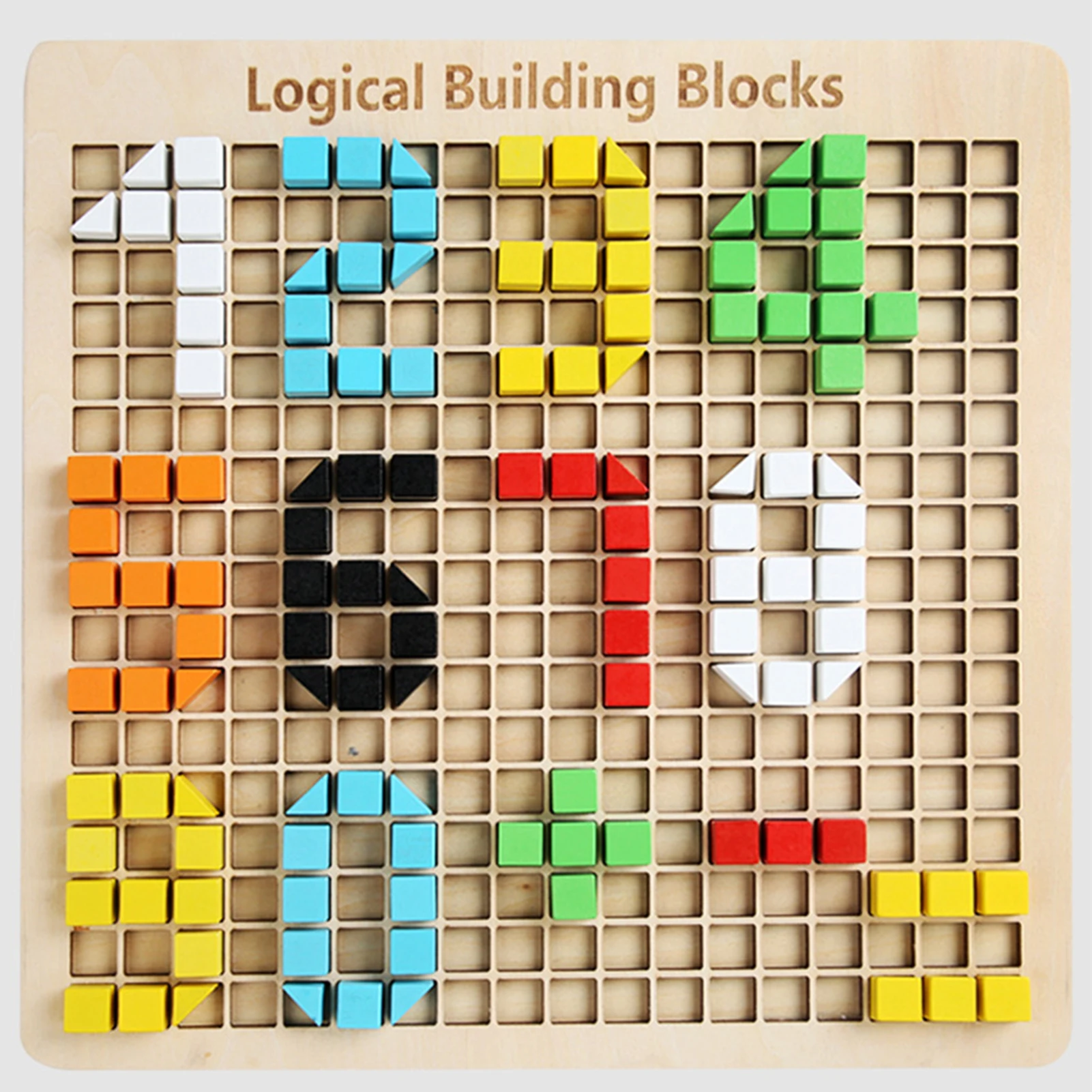 Montessori Wooden Kids Smart Toy Colorful Mosaic Puzzle Pattern Blocks Game Board for Tollders Early Education