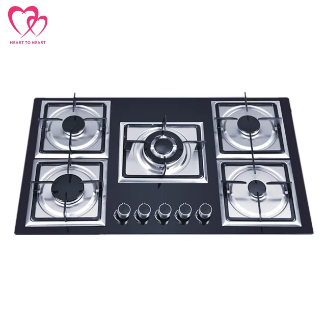 Black Tempered Glass 5 Burner Built-in Gas Stove Zhongshan