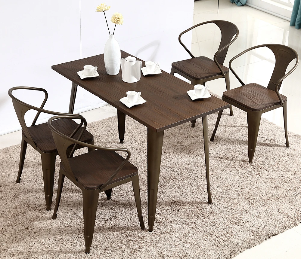 Промышленный металлический Обеденный набор шезлонг ресторанная Коммерческая мебель столы для кафе и стульев