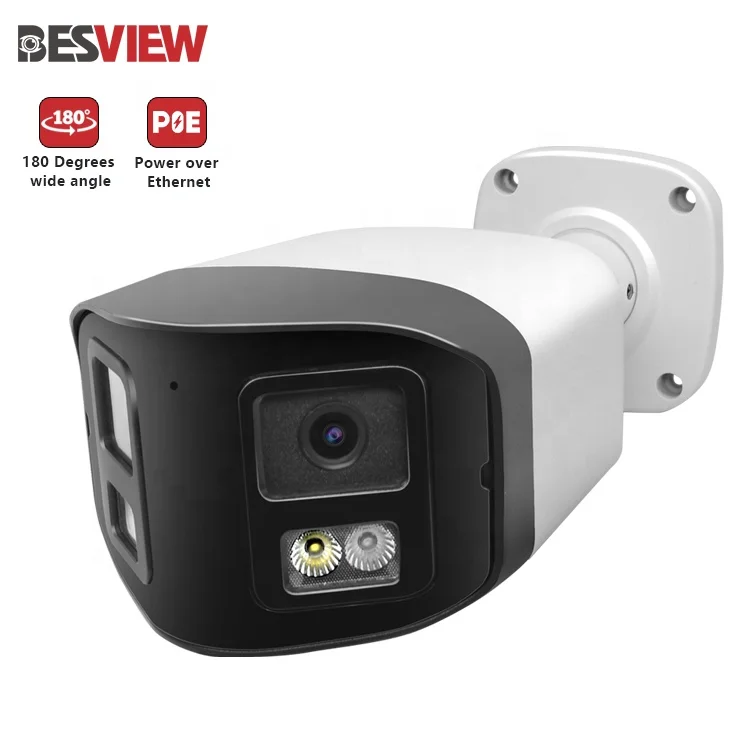 4MP Dual Lens Full Color Wide 180 Degrees  IP PoE Camera Panoramic Night Vision Two way Audio Network CCTV Camera Outdoor