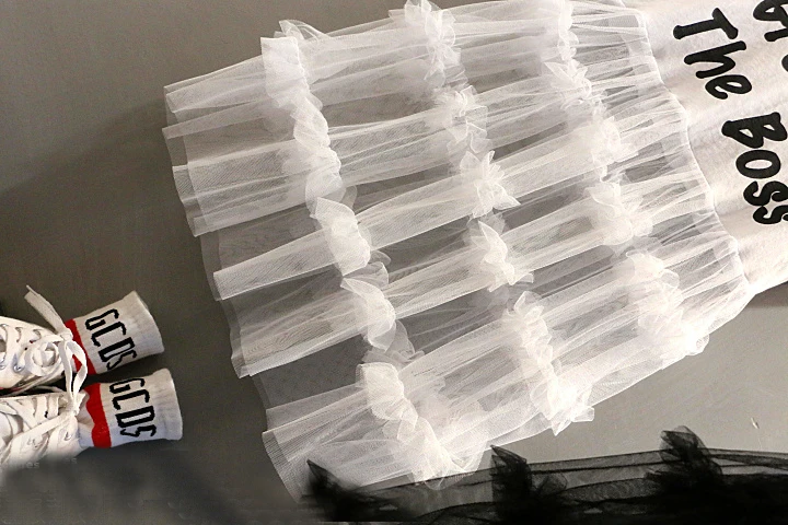 New Trend Hot Selling Kids Mesh Chiffon Patchwork Long Shirt Dress Short Sleeve Girls Party Dresses