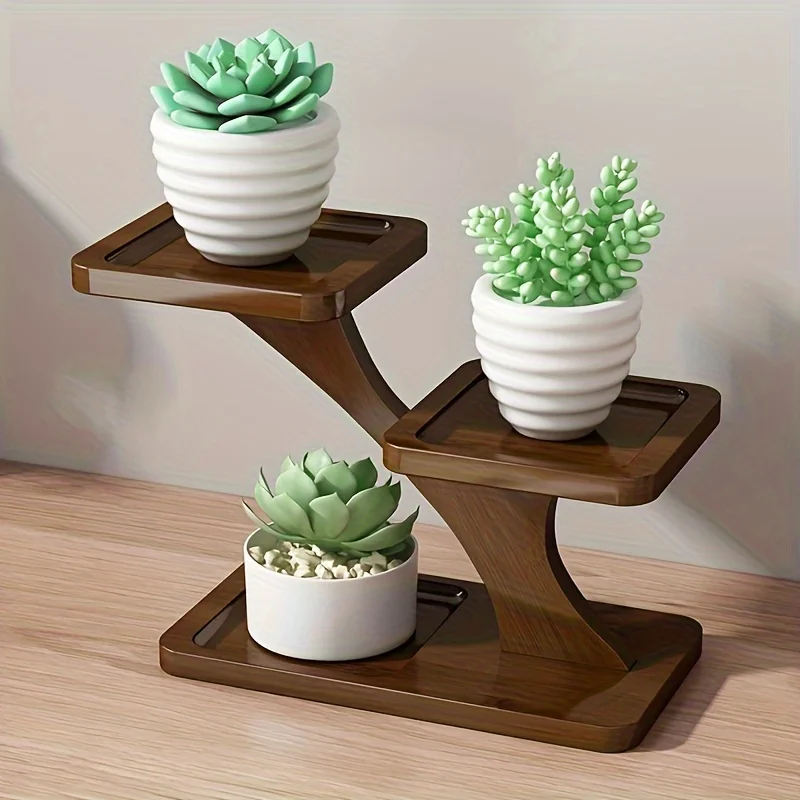 Desktop Plant Stand Indoor Bamboo Mini 3 Tiered Windowsill Shelf Desk Tabletop Shelf Holder Desk Organizer Display Rack