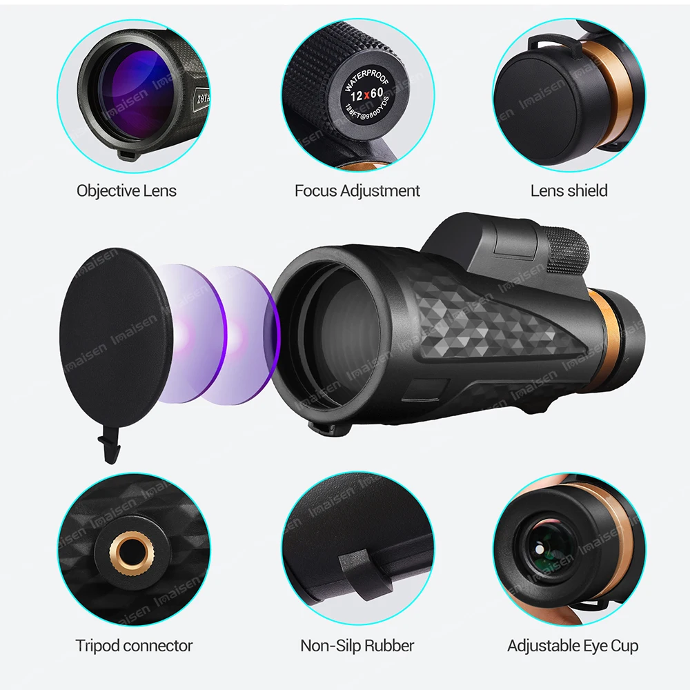 Hot Sale New monocular telescope 12x50 12x60 18x62 HD BAK4 High Power Waterproof  Telescope Monocular for Hiking Camping Sports