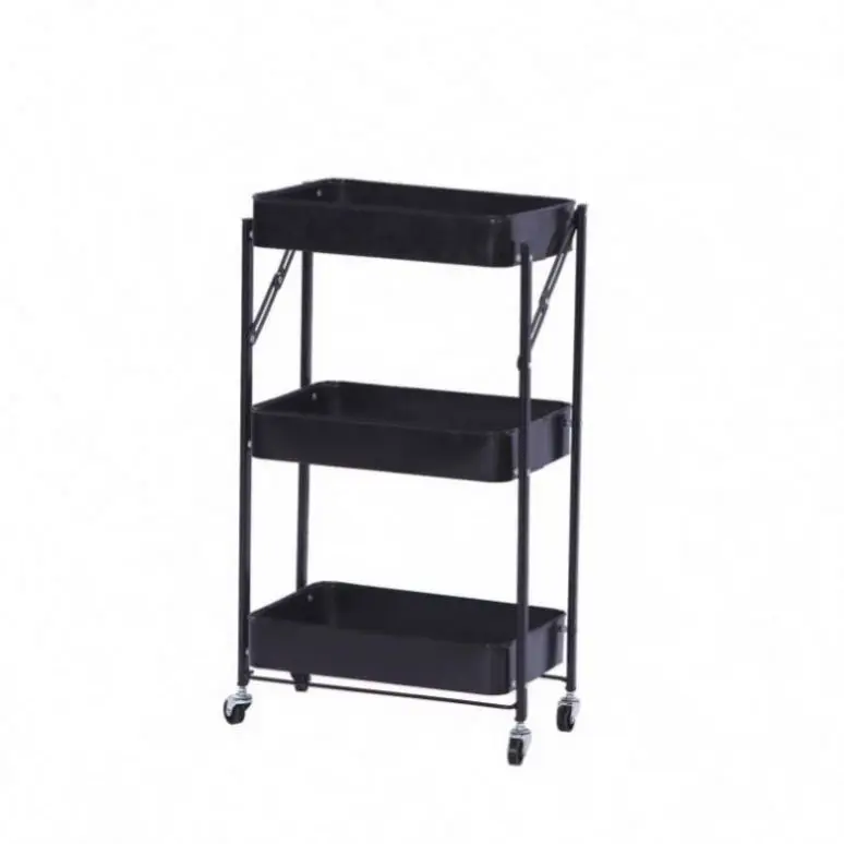 Trolley Rack Shelf Foldable Folding Metal Tier Corner Industrial Vintage Style Rustic With Wine Iron Multifunction Kitchen Cart