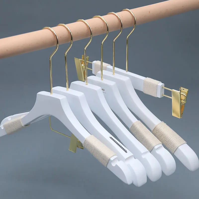 Factory customization White Wood factory sale Hanger Clothes hanger with Flat Silver Gold Hook wooden hangers
