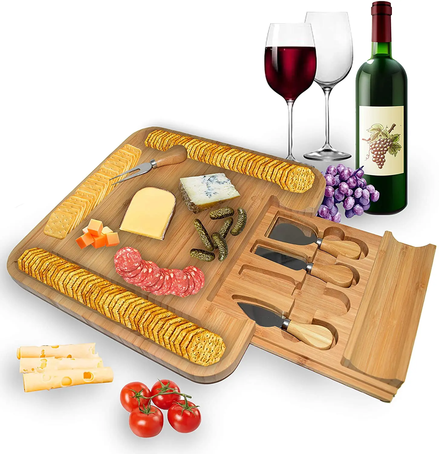 China Custom Made Cutting Board With Tray Bamboo Cheese Board Set Wholesale Round Cheese Boards