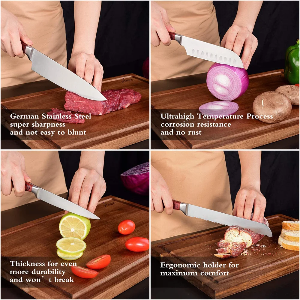 Набор кухонных ножей lo mas vendido из 18 предметов, немецкий Высокоуглеродистый кухонный нож из нержавеющей стали с деревянным блоком, 6 ножей для стейка