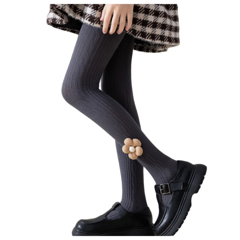Pantyhose Solid Color flower Accessory Cotton Designer Cute Kids Girl Tights Custom Logo Standard Knitted baby  tights
