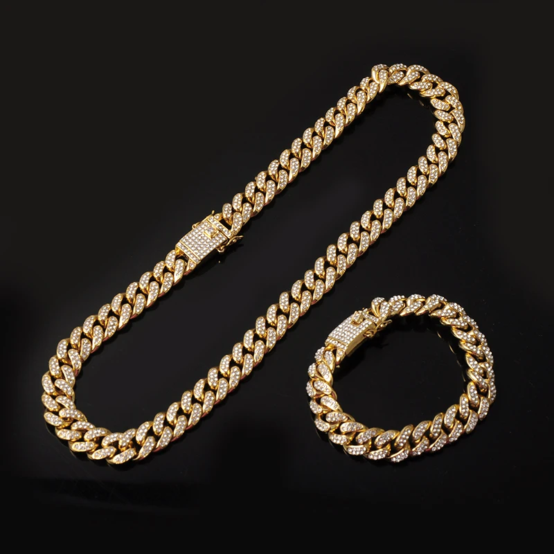 Hip Hops Iced Out 12MM 18K Real Gold Plated Miami Cuban Link Chain Necklace Micro Pave Cubic Zirconia