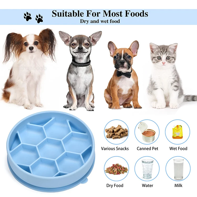 Pet Slow Food Bowl Suction Cup Honeycomb Slow Food Dog Bowl Food Plate Dog Anti-choking Single Bowl Non-slip Silicone Rounded