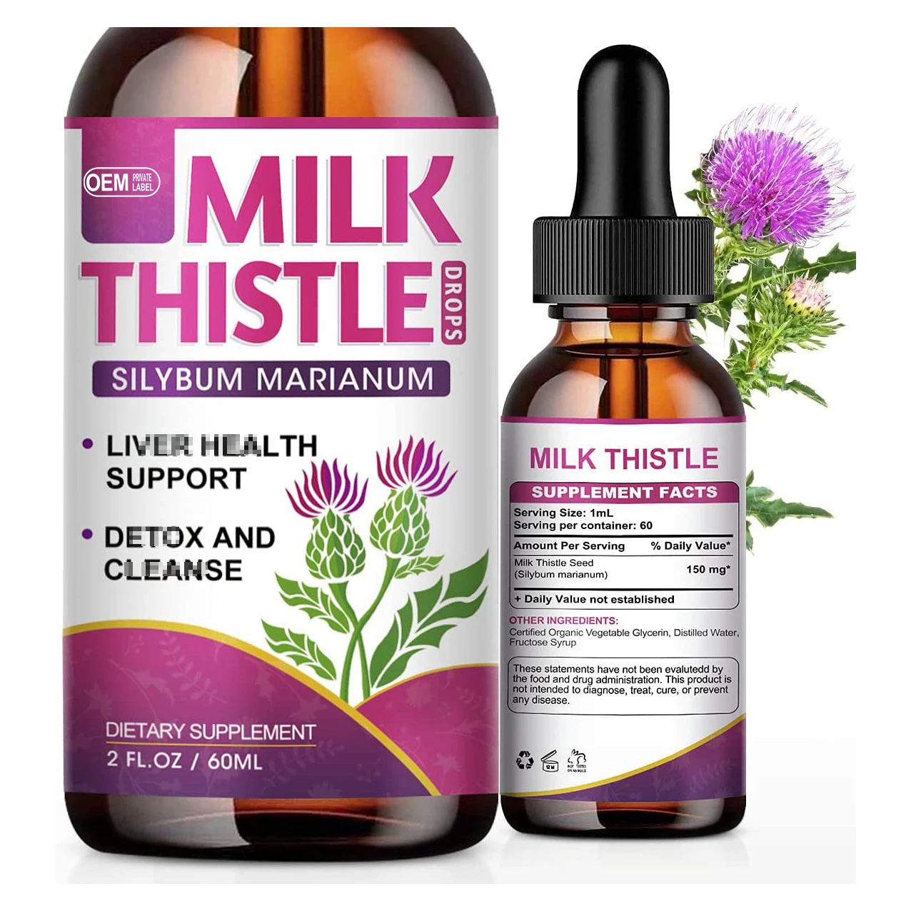 OEM private label Liver Health Supplement Milk Thistle Liquid Extract Milk Thistle Liver Detox Drops