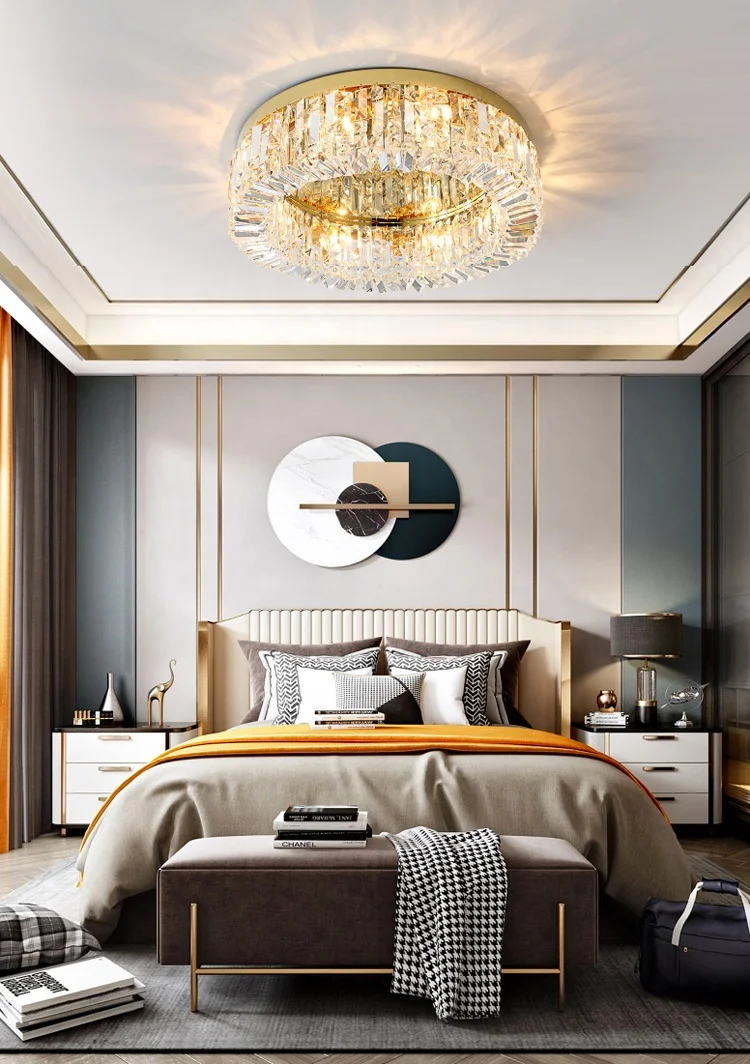  Crystal ceiling lamp light luxury small living room round simple modern led Nordic bedroom