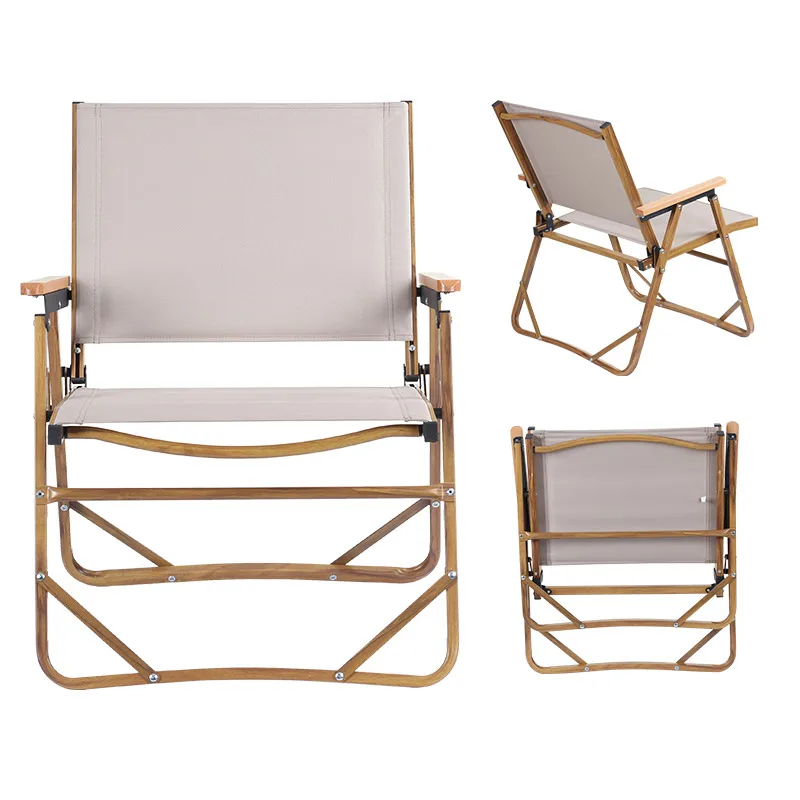 Custom Logo Portable Lightweight Aluminum Wood Grain Beach Garden Outdoor Low Folding Camping Chair