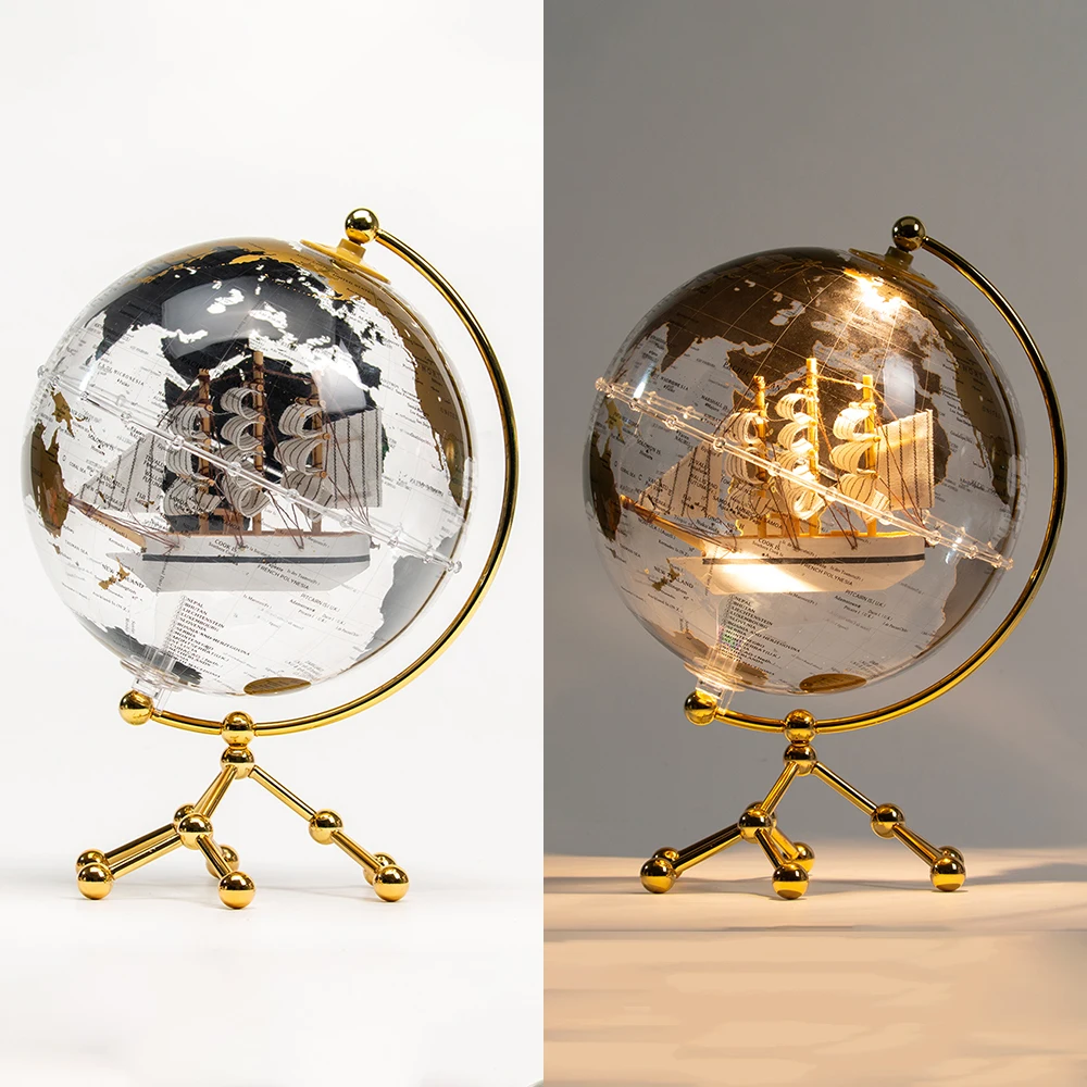 Bright Surface Rotating World Map Globe With Led Light Globes