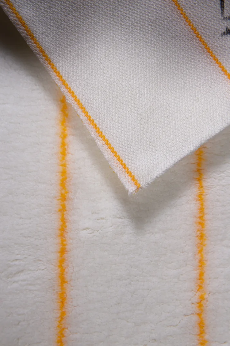 Yellow Striped Polyester Acrylic Blend Fabric on White Background Paint Brush Woven Roller Flannel