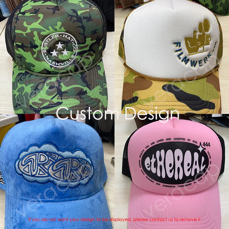 Custom Logo 5 Panel Mesh Truck Hat and Trucker Cap Veracap Customized 2 3 tone 5 panel 3d embroidery foam trucker hats mesh caps