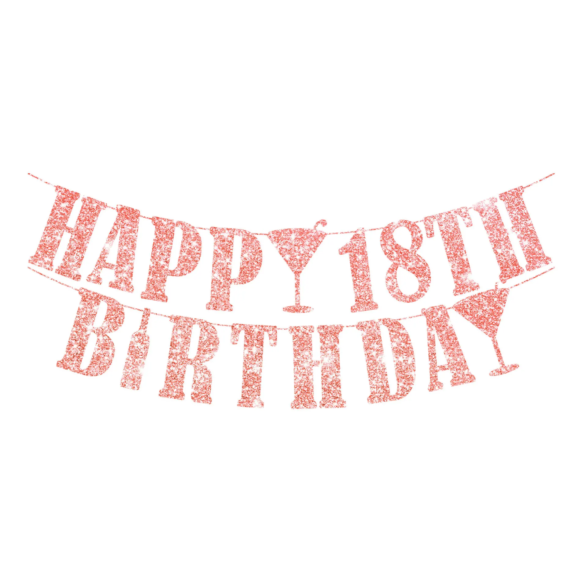 Glitter Rose Gold Happy Birthday Banner Flash Flag Pull the Flag Party Decoration Rose Gold  Happy Birthday Letter Customize