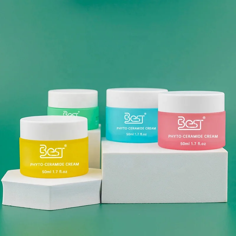 Cosmetic Cream Container Jar Round Eye Face Care Glass 50ml 30ml Green Blue Yellow Pink with White Lid Cosmetic Packaging CN;SHG