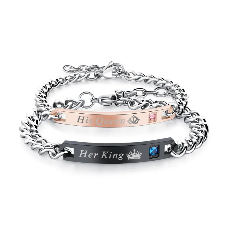 His or Hers Matching Set His Beauty Her Beast Titanium Stainless Steel Couple Bracelet