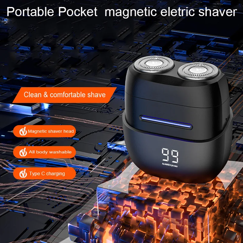 MRY Pocket Portable Magnetic Shaving Machine Portable Rotary Shaver Magnetic Shaving Head Mini Razor for Shaving Face
