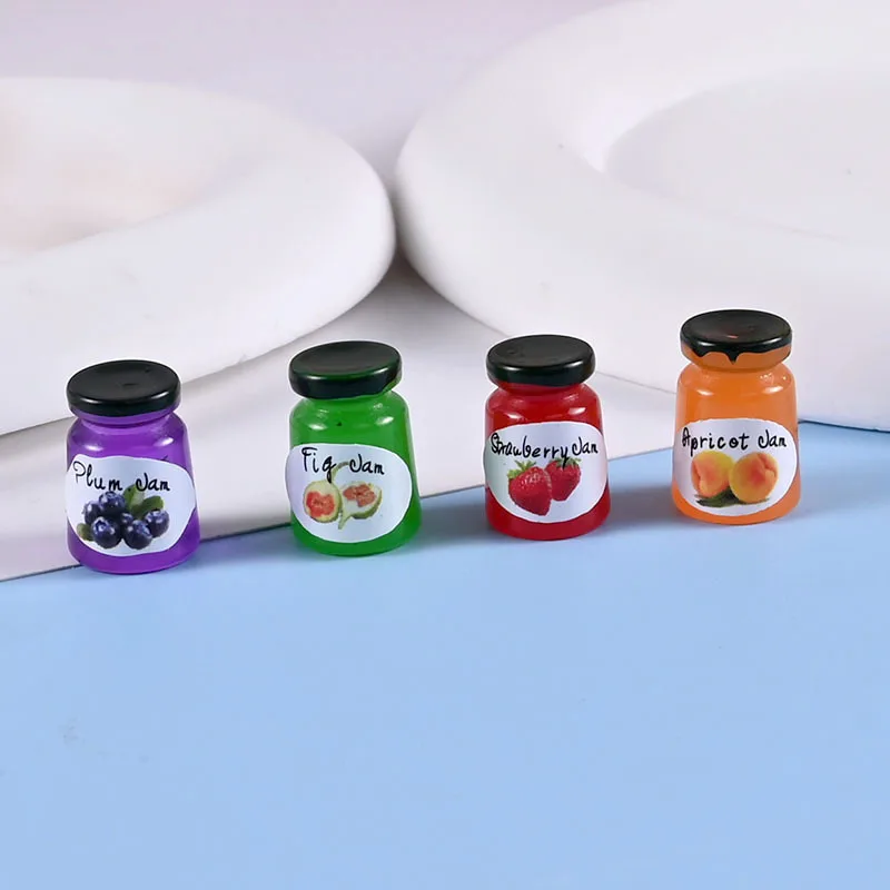 100pcs/bag 3D Resin Fruit Jam Plum Strawberry peach Jars Cup Cabochon Dollhouse Miniature Simulation Food DIY Toy Doll House