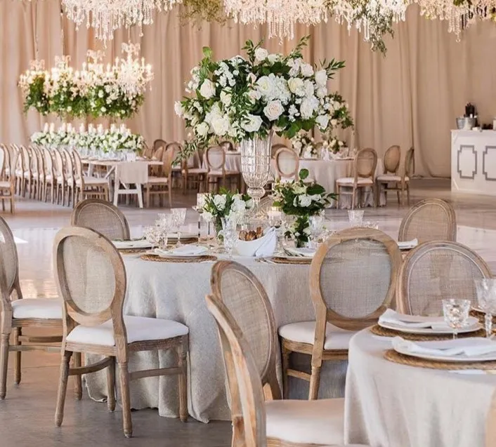 Dining rattan solid wood Linen Fabric throne stackable event rental throne Chair wed for Wedding Events reception