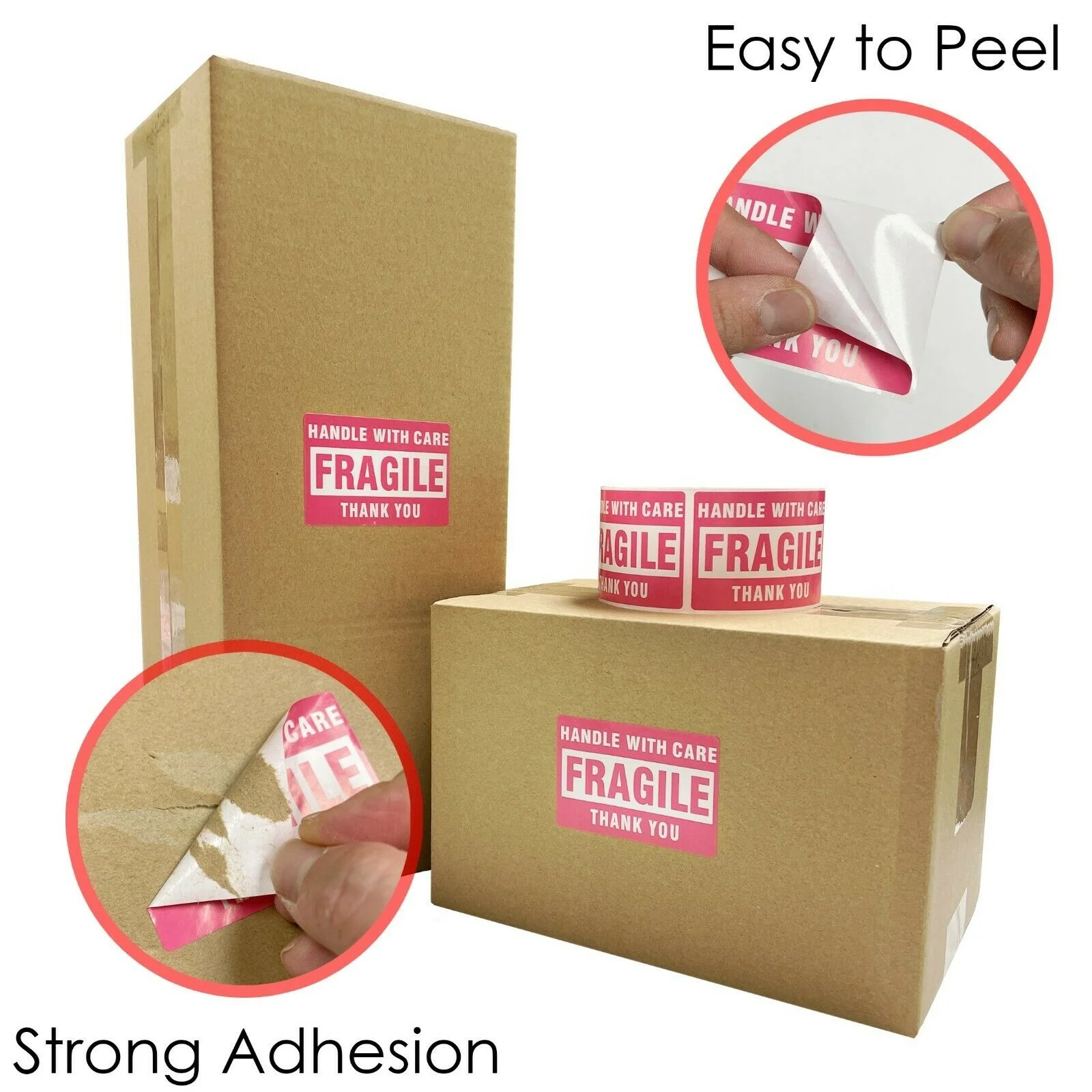 Custom Printed Self Adhesive Red Warning Handle Fragile Packaging Sticker Labels For Shipping Carton