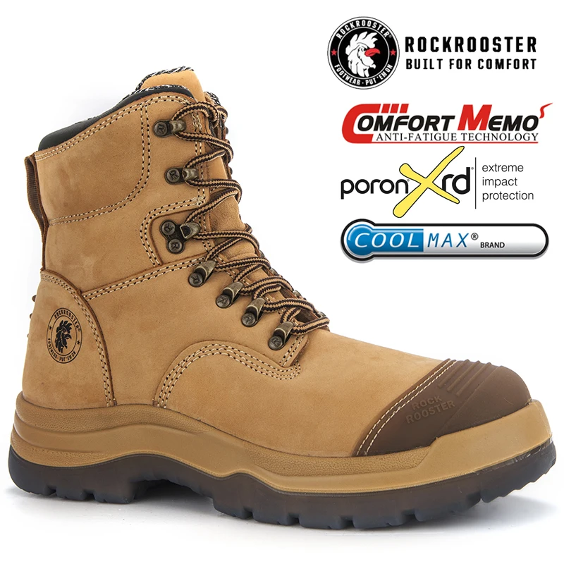 ROCKROOSTER ботинки со стальным носком человек защитный на застежке-молнии; Workboots ботинки промышленности обувь из нубука и кожи на плоской подошве обувь для мужчин, обувь для работы