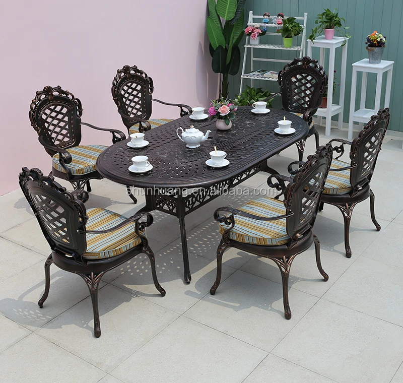Nice outdoor patio cast aluminum furniture dining room BBQ dining table and chair set