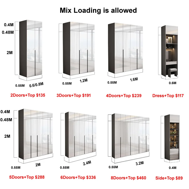 ULT-YJ-618 Factory Seller Wardrobe Closet Frame Cabinet  Modern bedroom furniture 6 door cupboard  customized Wardrobes