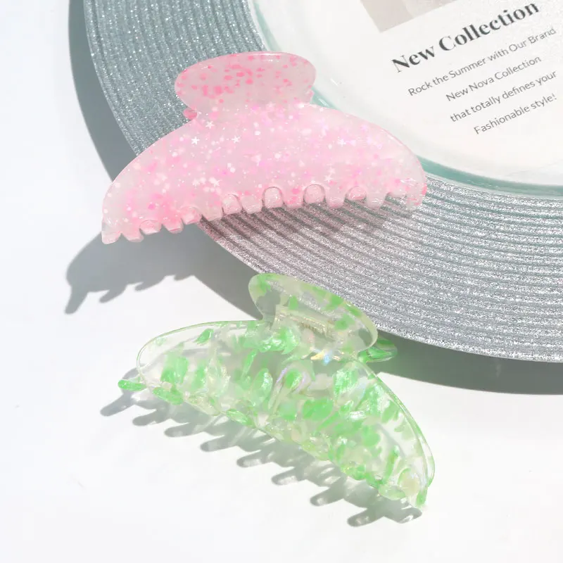 high quality 9cm large pink speckle resin acrylic hair claws customized hair clamp korean style big hair claw clips for women