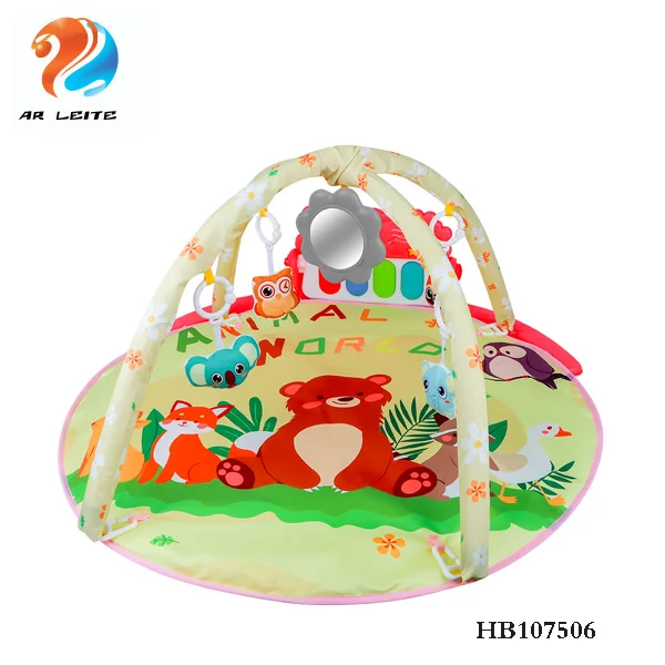 Cartoon Animal Pattern Pedal Piano Baby Play Mat With Stuffed Toys and Music