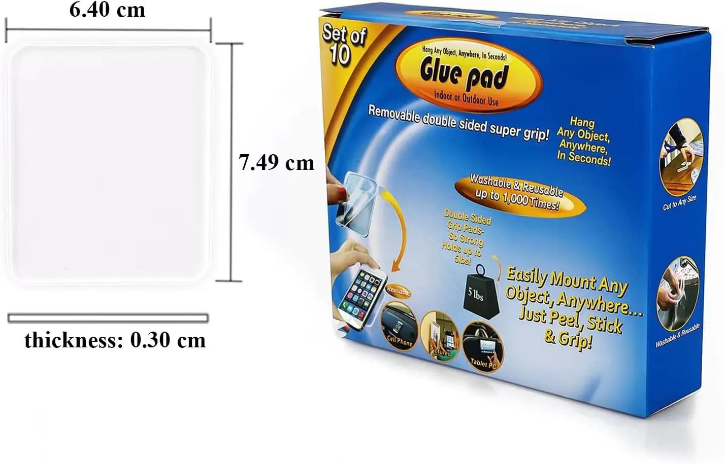 Super Sticky Gel Pads (10 Pack) Traceless Gripping Pad Silicone Transparent Stikk Fixate Gel Pads Phone Holder Washable Reusable