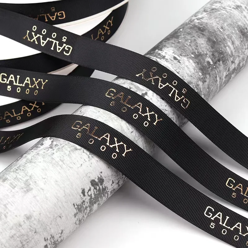 Wholesale Custom Logo Colorful Polyester Ribbon Gold Foil Grosgrain Printed Ribbon