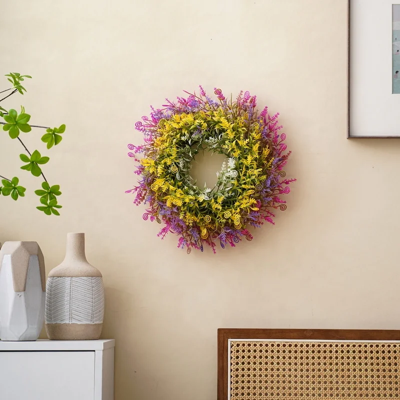 Starry Artificial Gypsophila Wreath Colorful Flower Wreath for Window Home Porch Farmhouse Patio Garden Decor