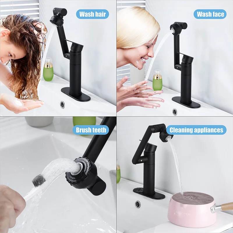 1 or 3 Hole Matte Black Lavatory Faucet 360 Degree Swivel Sink Faucet for Bathroom Single Handle Bathroom Basin Faucet