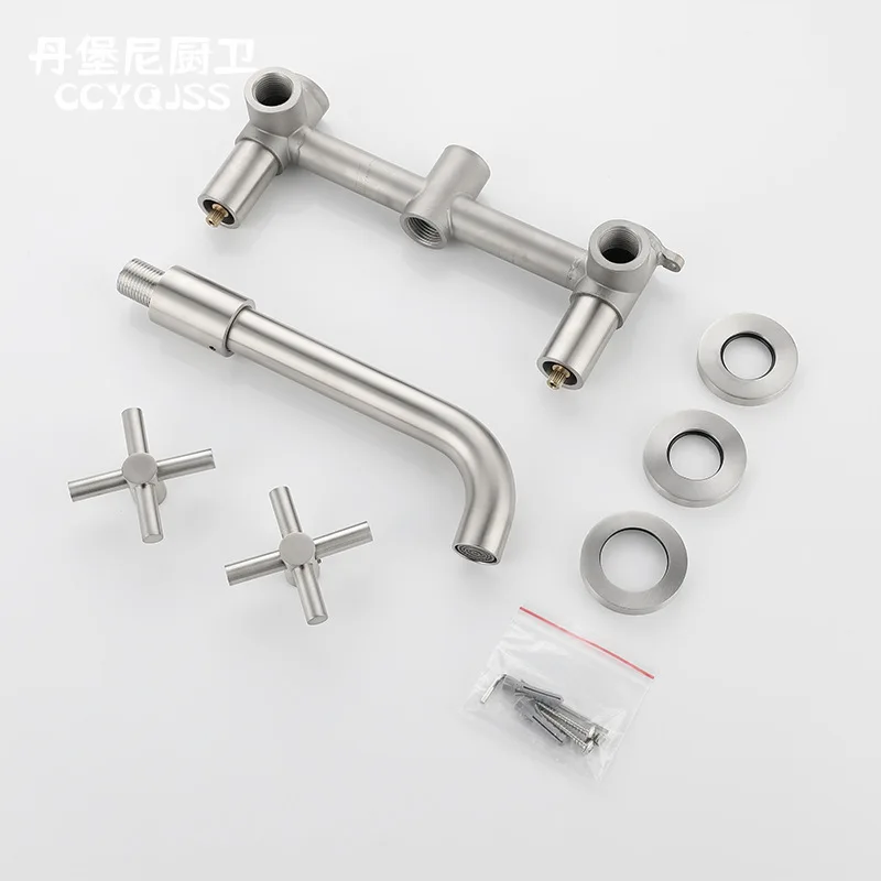 bathroom 304 stainless steel in wall mounted double handle basin faucet tap