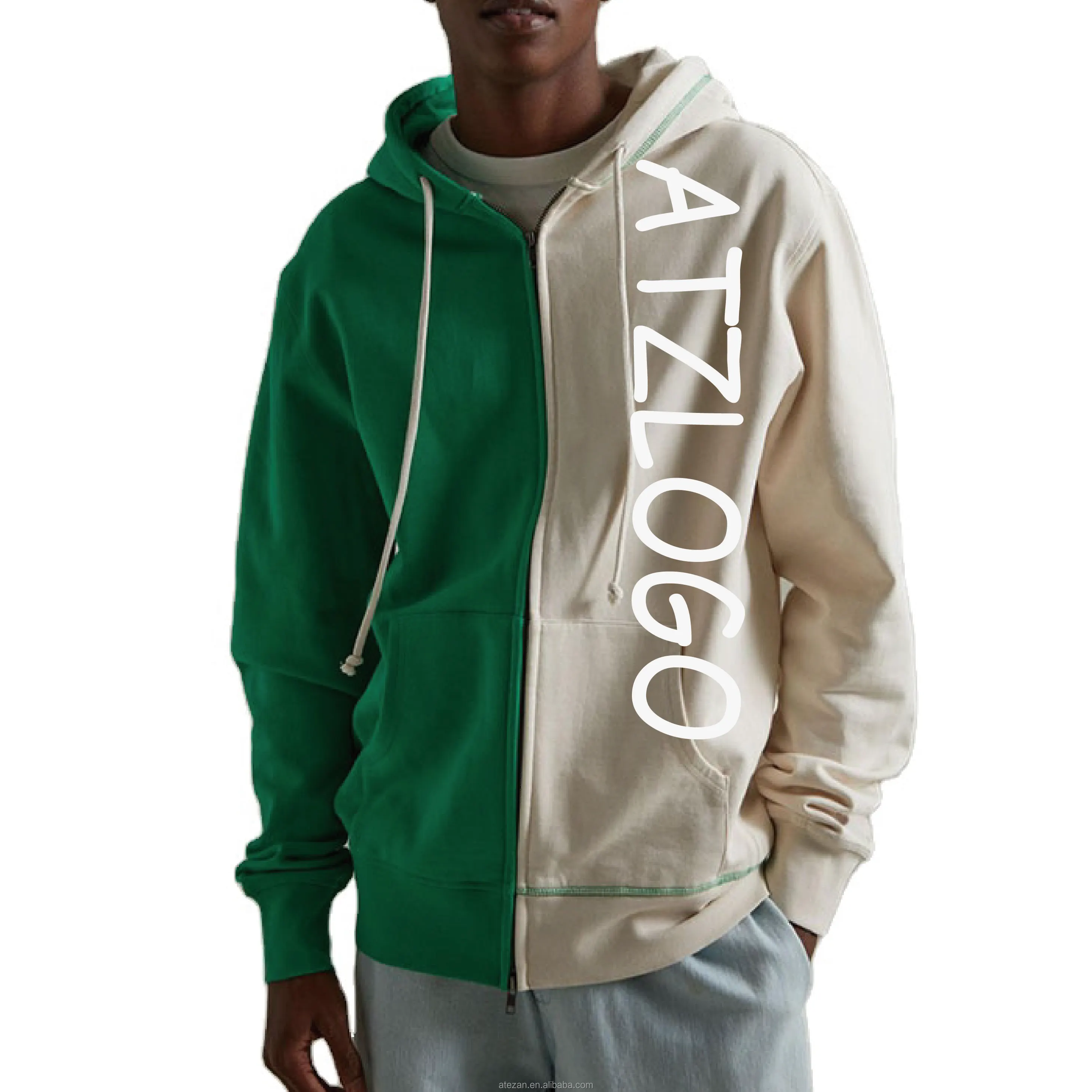 Custom Men Print Logo Full Zip Up Hoodies Sweatshirt Brown Blank Plain Heavy Weight 100% Cotton Oversize Hoodies For Unisex