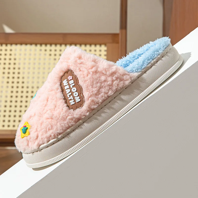 Winter Designer unisex slippers 3d pink slippers for women furry plush warm eva rubber slippers