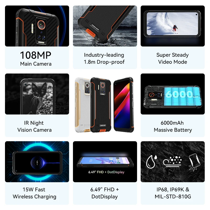 ZEEKER P10 108MP прочный телефон водонепроницаемый NFC Смартфон 6 49 дюймов Дисплей 6000 мАч мобильные телефоны