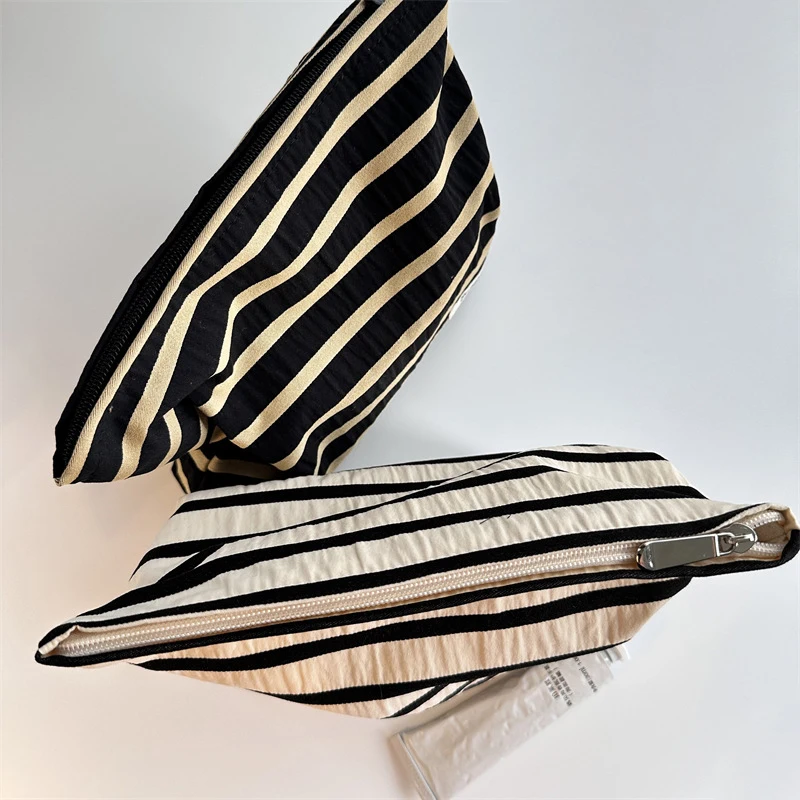 Экологичные хлопчатобумажные парусиновые косметички дорожный Органайзер из полосатой ткани сумка для хранения косметики на