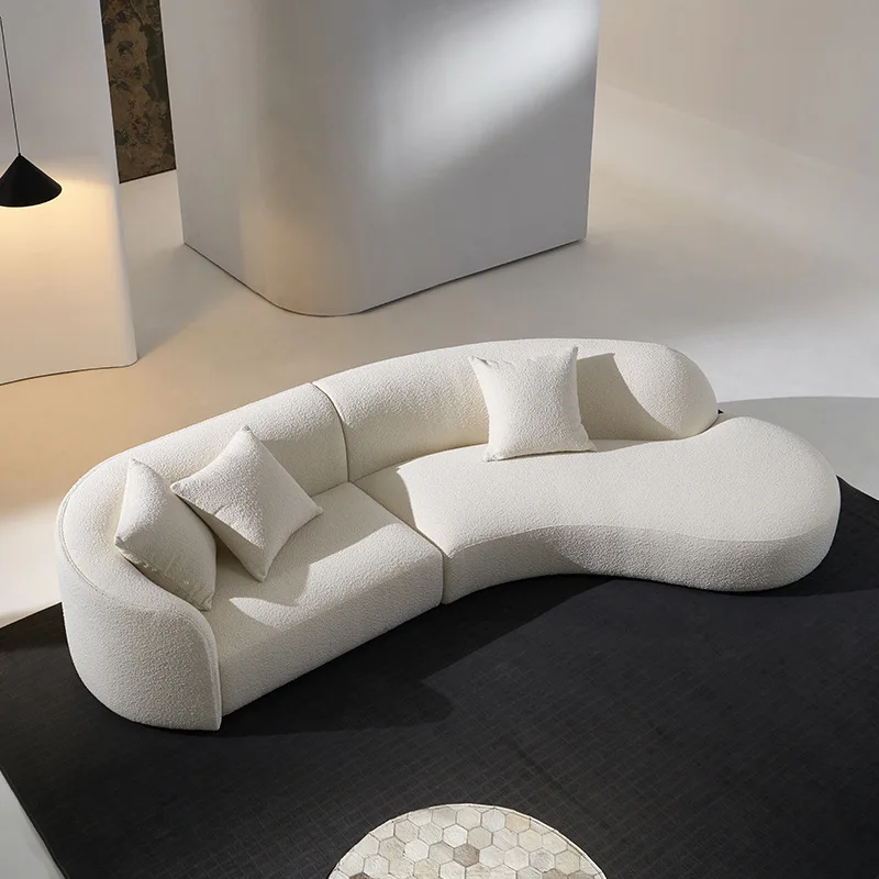 Modern grey velvet sectional couch sofa waiting for reception living room furniture 3 seater sofa sets shape curved boucle sofa
