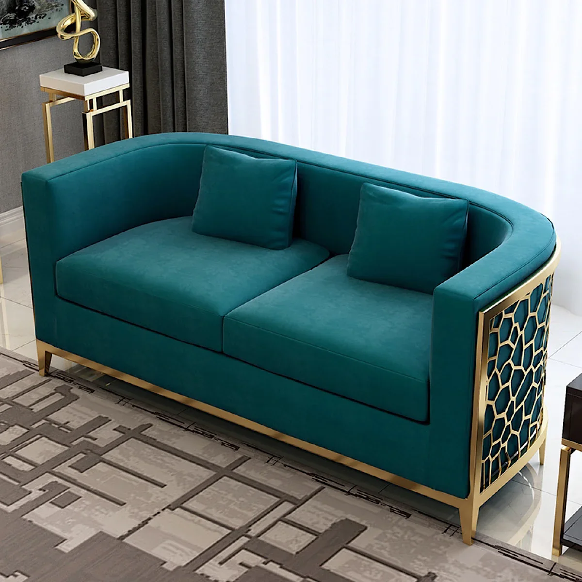 High end modern design 3+2 seat blue color velvet fabric metal frame America style house furniture  luxury living room sofa