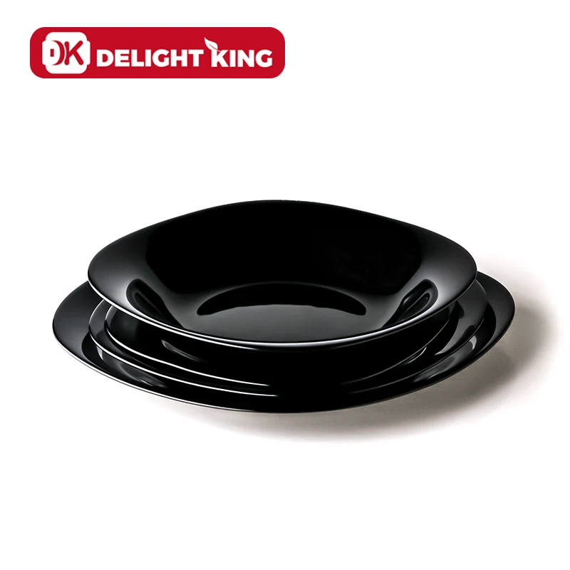 Home use Printed Flower Decoration Stock opal glass dinner Set dish plate bowl black opal glassware dinnerware