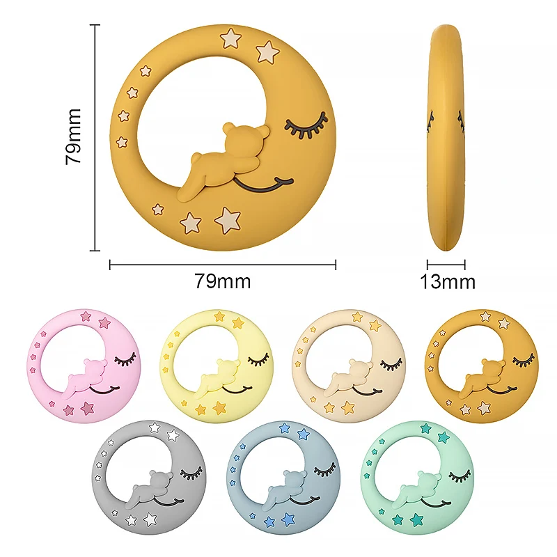 Moon Shape Food Grade Baby Silicone Teether Ring Babi Toy Pendants Diy Teething Molar Bpa Free Baby Teethers