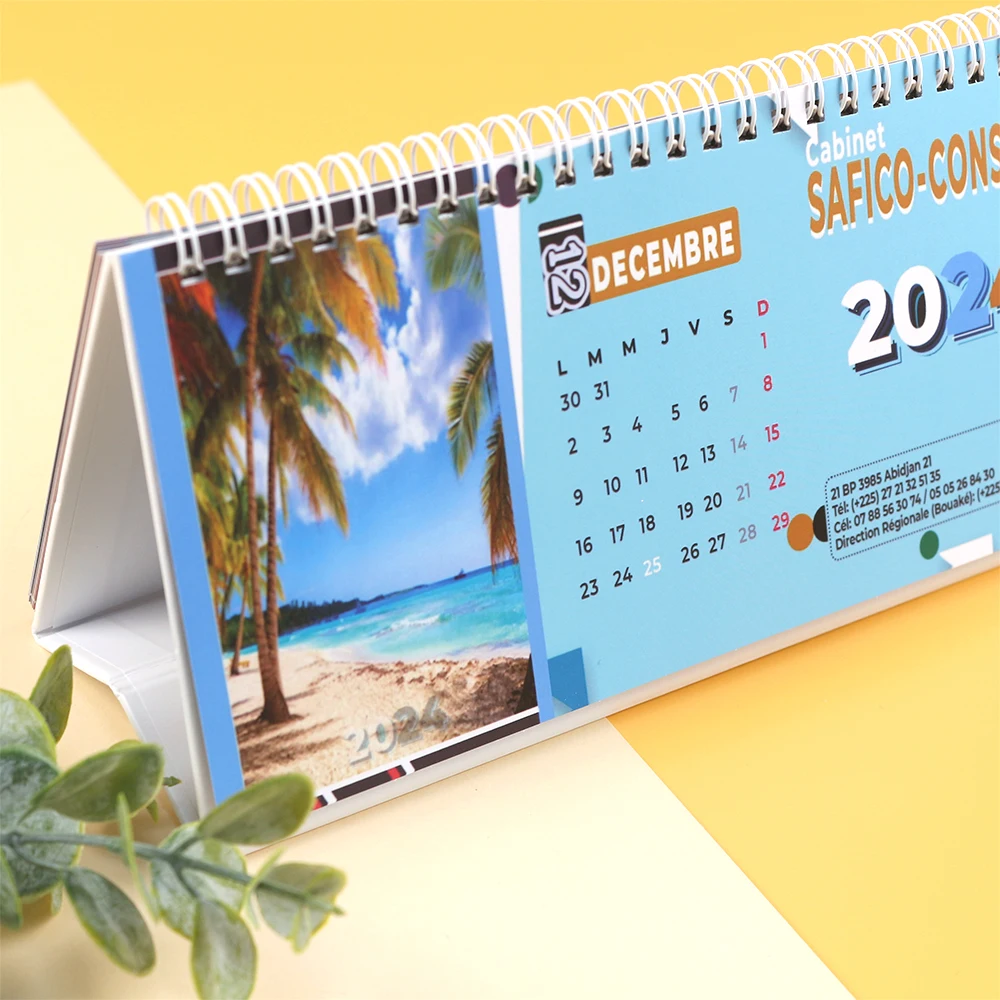 Wholesale Custom Printed Spiral Bound Desk Calendar Cheap Table Calendar Design for Advertising Paper Material